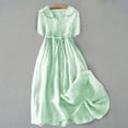 thumbnail image 2 of WTXUE Robes pour Femmes 2024, Robe Décontractée Rétro en Coton et Lin Uni à Boutons et Col en V pour Femme, Robe en Lin, Robes Petite pour Femmes, Robe Verte, 3# Vert P, 2 of 9