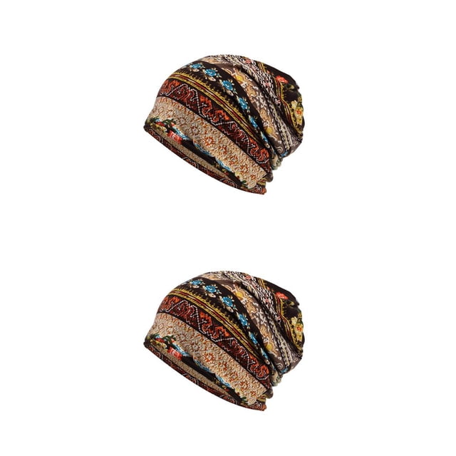 kurtrusly Tuque Bonnet Hijab Pré-Noué Foulard Turban Coloré Bandeau Réglable Protection des Oreilles Bandeau Accessoires Bonnet Café floral Ensemble de 2