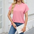 thumbnail image 4 of Plebaso Womens Roll up Short Sleeve Crew Neck T Shirts Solid Color Loose Casual Summer Basic Tees Tops, 4 of 7