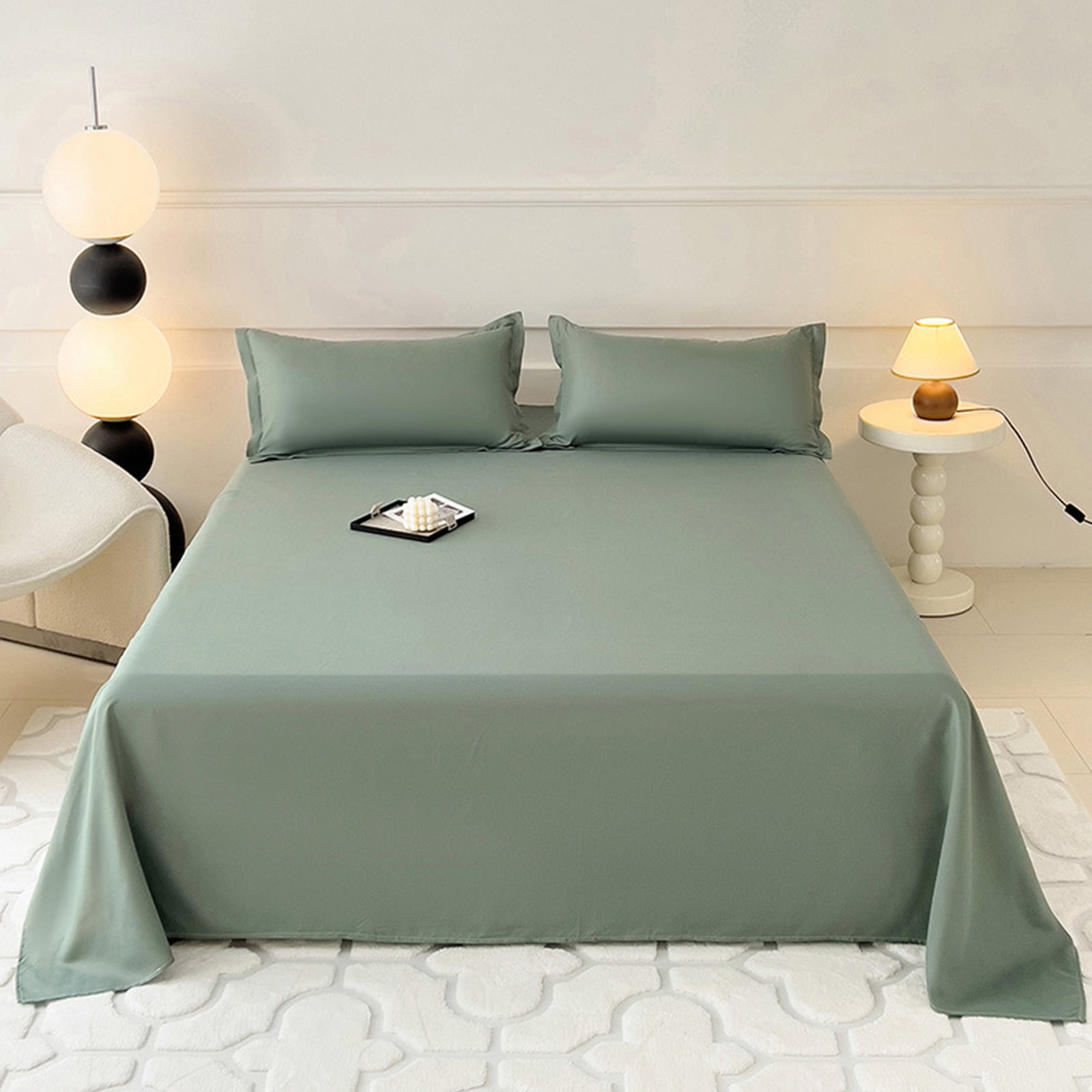 Wdhugt military green Washed Cotton Bed Sheet Set Super King Size 3 Piece Pillowcases Pattern G Military Green Solid Home Decor Bedding Set Sheet Pillow Case Sk Size Bed Linen