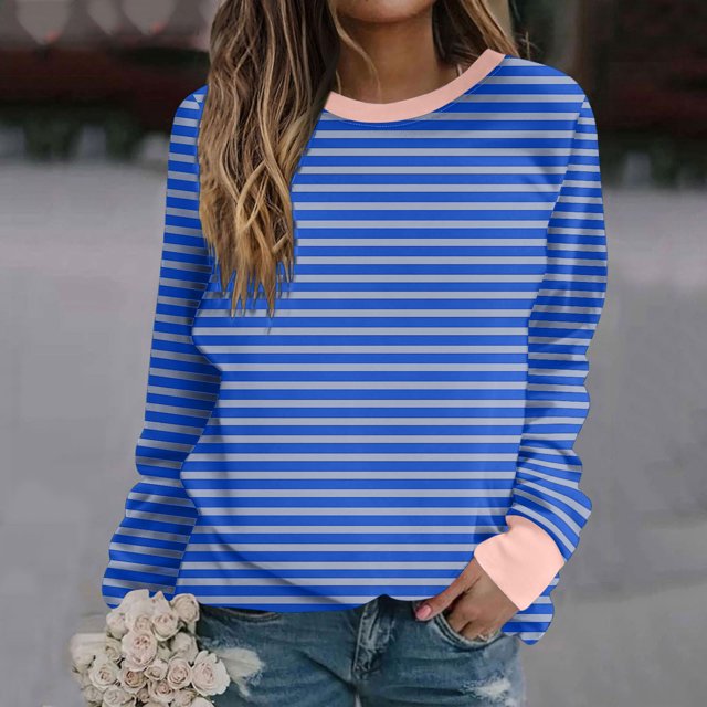 RXIRUCGD Chandails Décontractés d'Hiver pour Femmes Sans Capuche à Manches Longues à Col Rond Amples Imprimés, Bleu, Taille : 2TG