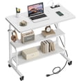 thumbnail image 1 of Soges Bureau d'Ordinateur Réglable en Hauteur de 31,5 Pouces avec Station de Recharge, Table d'Appoint Réglable Bureau Mobile pour Portable avec 2 Étagères de Rangement, Bureau Réglable sur Roulettes pour Bureau à Domicile, Sofa, Lit, Blanc, 1 of 9