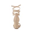 thumbnail image 2 of BLISSFUL STEP Women's Lace Up and Ankle Strap Block Heel Sandals Beige 9, 2 of 8
