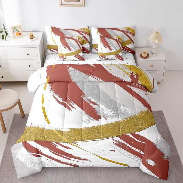 YST, Coups de pinceau, Ensemble de couette, Abstrait, 7 pièces, Gradient, Moderne, Reine