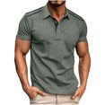 thumbnail image 1 of Styesk T Shirts for Man Fashion Solid Color Leisure Versatile Motion Button T-shirt Lapel Top, 1 of 5