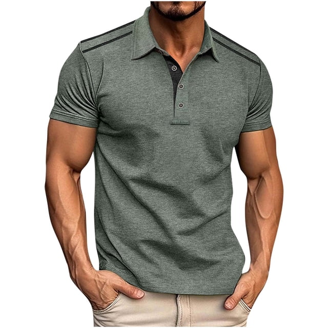 Styesk T Shirts for Man Fashion Solid Color Leisure Versatile Motion Button T-shirt Lapel Top