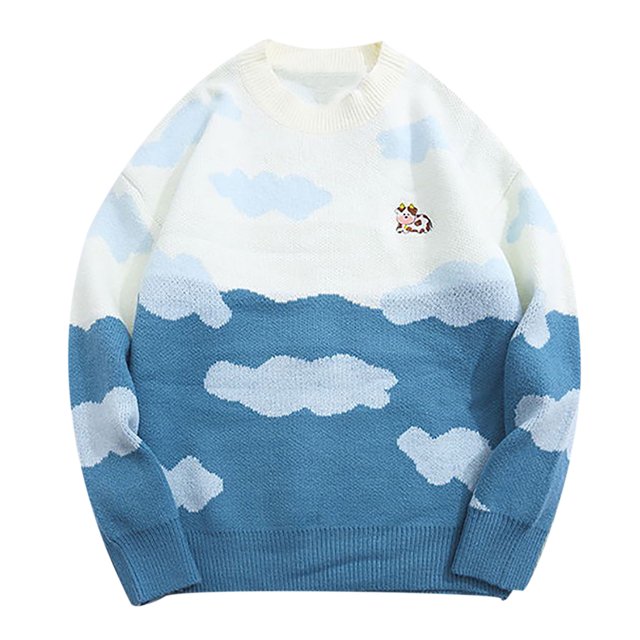 EGNMCR Pull Col Rond pour Hommes, Pull Unisexe Couple Mode Vache Manches Longues Pull Tricoté