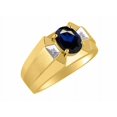 thumbnail image 3 of RYLOS Men's Rings Yellow Gold Plated Silver Rings Classic Designer  9X7MM Gemstone & Diamond Ring Sapphire September Birthstone Ring Size 9, 3 of 7