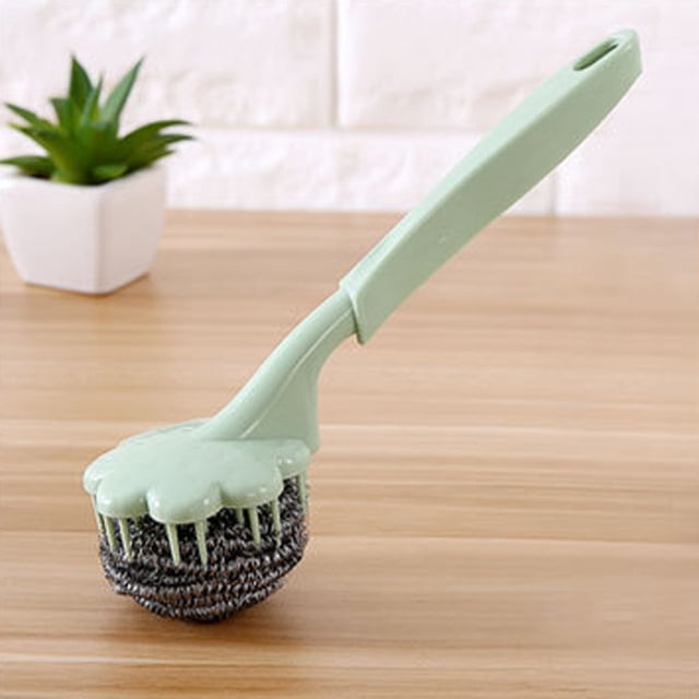 TIMIFIS Dish Brush Kitchen Essentials Stainless Steel Wire Ball Washing Pot Brush With Handle Cleaning Ball Brush Cast Iron Scrubber - Fall
