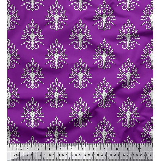 Soimoi Polyester Crepe Fabric Leaves,Floral & Paisley Block Print Fabric by Yard 42 Inch Wide
