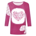 thumbnail image 3 of Atogsazn Chemises à Imprimé Cœur pour Femmes, Col Rond Décontracté, Manches 3/4, Chemise Ample et Décontractée, Blouse, Hauts, Rose, TTTTG, Mode, 3 of 4