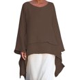 thumbnail image 2 of Pxiakgy Haut d'Été Grande Taille pour Femmes Mode Grande Taille Irrégulier Décontracté Lin Manches Longues Col Rond Blouse Hauts Grande Taille Marron + 3TG, 2 of 9