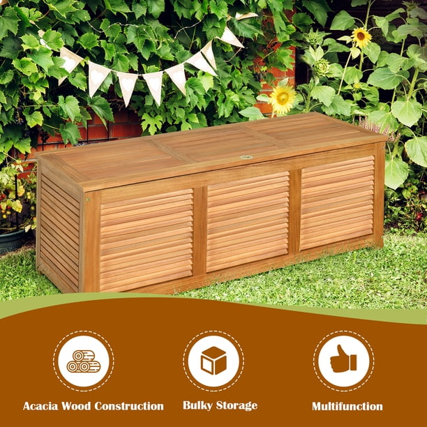 Gymax Acacia Wood Deck Box 46 Gallon Garden Backyard Storage Bench