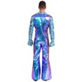 thumbnail image 4 of iiniim Men Shiny Metallic Jumpsuits 70s Disco Dance Leotards Stage Performance Costume Wide Leg Rompers Blue S, 4 of 7