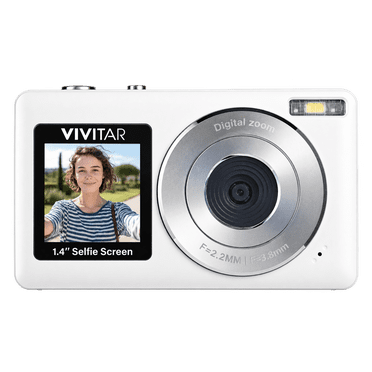 Vivitar PopSnap Duo 56MP Digital Camera Digital Zoom with Dual Screens, 2.7K Video, Rechargeable Battery, microSD Card Compatible, White