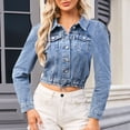 thumbnail image 1 of Vestes pour Femmes Mode pour Femmes Couleur Col à Revers Style Amincissant Manche Veste en Denim, 1 of 1