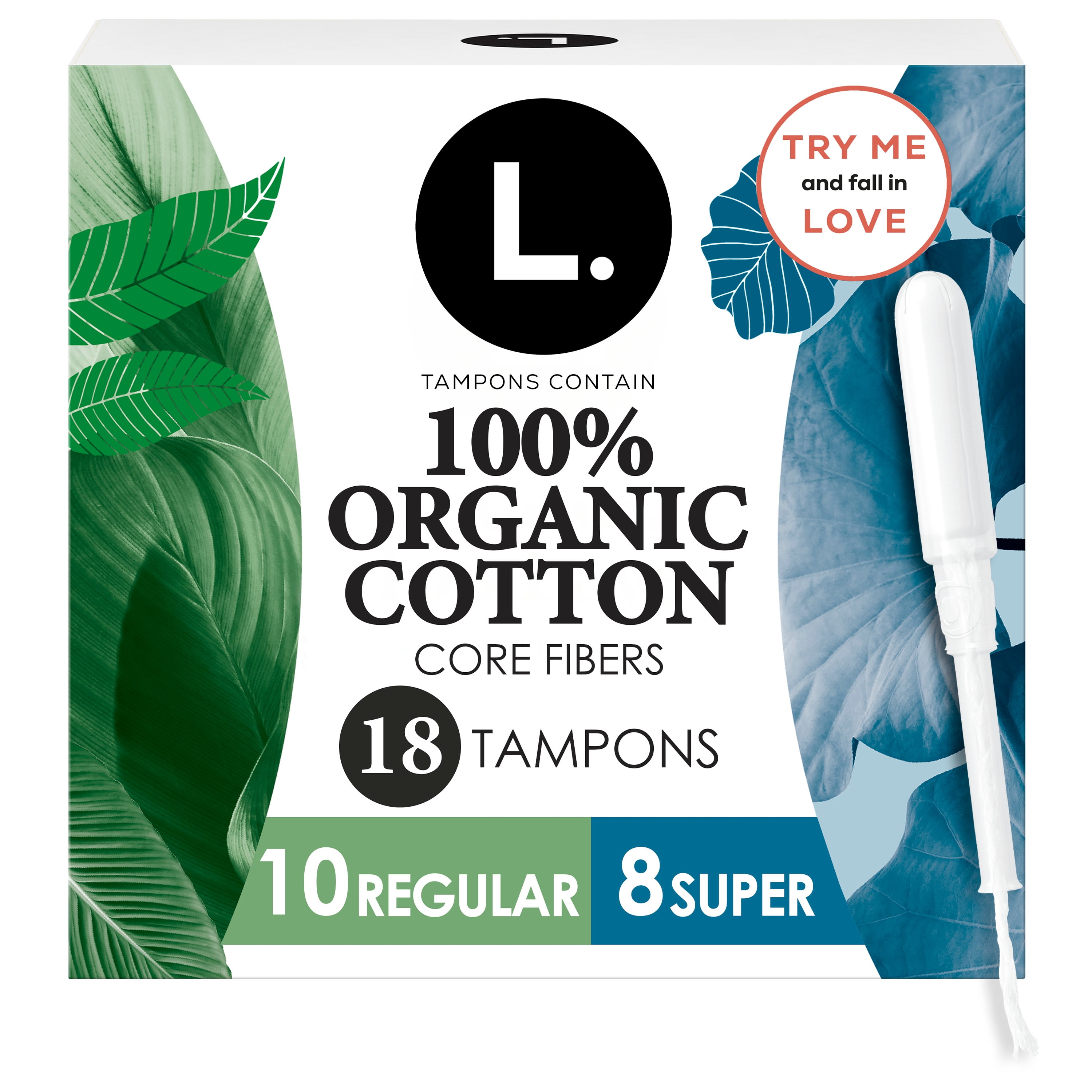Tampons L., fabriqués à partir de coton biologique, degré d’absorption régulier/super, emballage multiple, sans pesticides synthétiques, rayonne ni parfums, 18 U