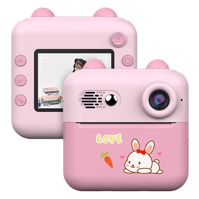 1080P Print Camera Portable Mini Photo Printer for Children with 1200W Camera 2.4'' Screen with 1 Print Paper Roll Suitable for Journal Notes Memo Birthday Gift Girls Boys