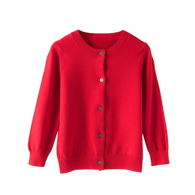LIJCC Girls Classic Knit Cardigan Sweaters Crew Neck Button-Down Solid Color Cotton Knit Sweater School Uniforms Cotton Cardigan Button Front Outerwear