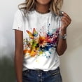 thumbnail image 2 of T-shirt Femme Été Décontracté Col Rond Manches Courtes Imprimé Fleuri T-Shirts Tee Shirt Course Femme Jaune G, 2 of 4