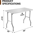 thumbnail image 2 of Commercial-Worktable Folding Workstation Stainless-Steel Heavy-Duty 48 x 30 Inch with 220 lbs Load, Silver Stainless Steel Kitchen Island,Kitchen Work Table, 2 of 7