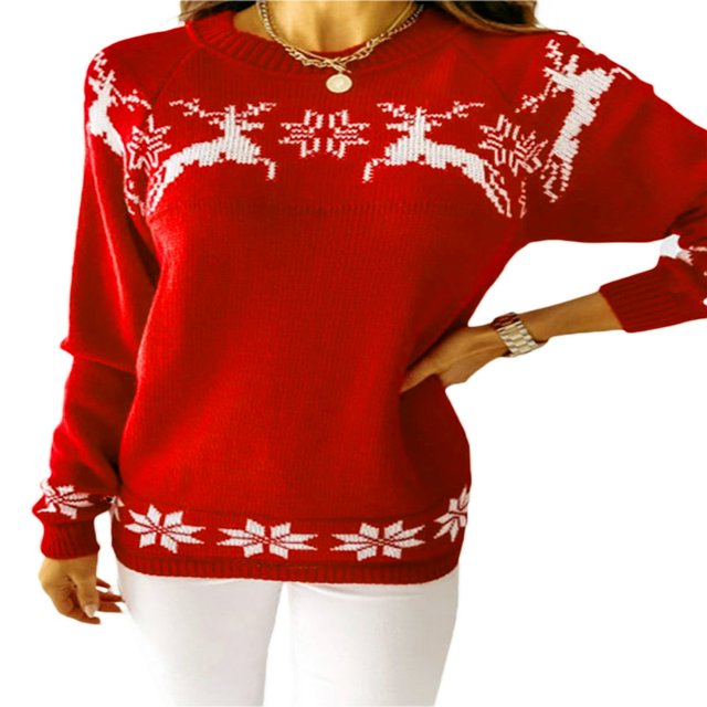 Chandails de Noël Laids pour Femmes Col Roulé Manches Longues Imprimé Flocon de Neige Élan Hauts en Tricot Ample