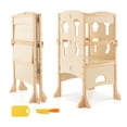 thumbnail image 1 of Costway Folding Kitchen Kids Step Ladder Stool Wooden Toddler Safety Tower Helper Natural, 1 of 10