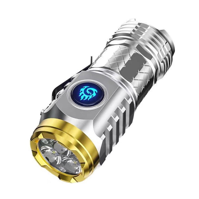 Rbaofujie Flashlight Bright Rechargeable Ultra-bright Small Portable Outdoor Lighting Shooting Household Mini Three-eye Small Steel