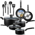 thumbnail image 1 of SereneLife Kitchenware Pots & Pans Basic Kitchen Cookware, Black Non-Stick Coating Inside, Heat Resistant Lacquer (15-Piece Set), One Size, 1 of 7