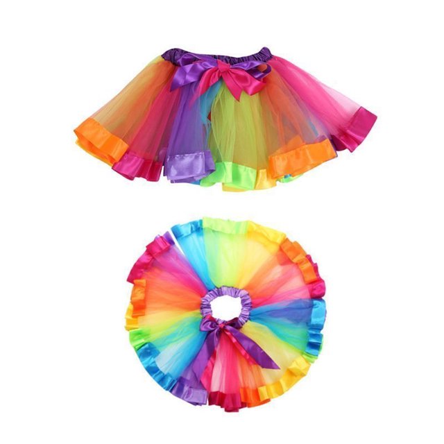 EYIIYE Little Girls Tutu Skirt Rainbow Mesh Multi-Layer Short Summer Skirt