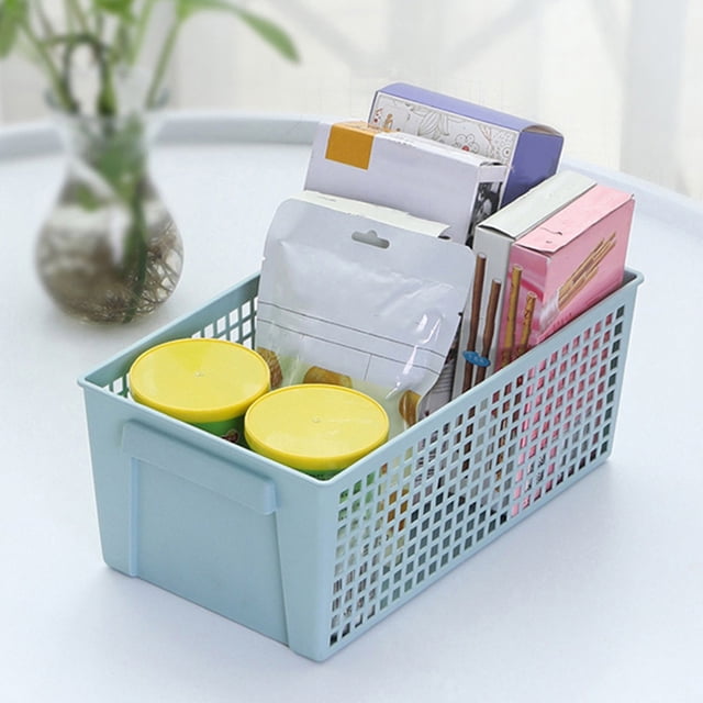 White Plastic Storage Basket 28x13x11.5cm Rectangular Organizer Bin with Handles Stackable Ventilated