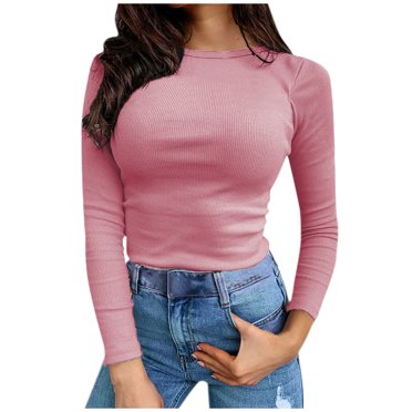 zanvin T-Shirt Blouse Côtelé Ajusté Extensible à Manches Longues pour Femme, Mode d'Automne, Hauts Basiques Unis, Gris Foncé, TG