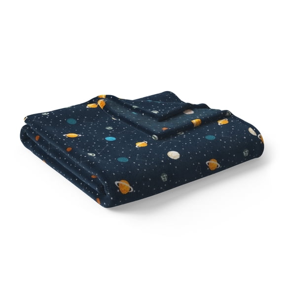 Plaid douillet en peluche phosphorescente Mainstays Kids – Motif planètes – 50 po x 60 po