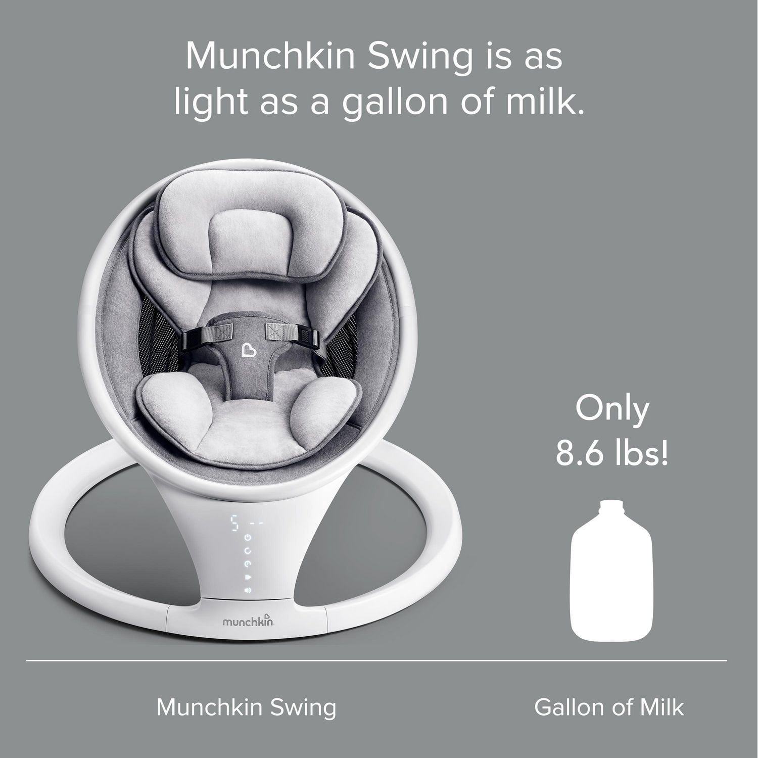 Munchkin Balançoire pour bébé légère compatible Bluetooth avec balancement naturel dans 5 gammes de mouvement, télécommande incluse