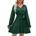 thumbnail image 2 of Gspmoly Robes d'Été pour Femmes, Mode Femmes Manches Longues Couleur Unie Col en V Jupe Courte Robe Décontractée Robes de Travail pour Femmes Liquidation, 2 of 7