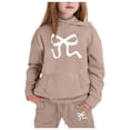 thumbnail image 1 of GDREDA Girls Sets 2 Piece Outfits Spring Children's Hoodie Set With Bow Print Khaki,8-9Years, 1 of 4