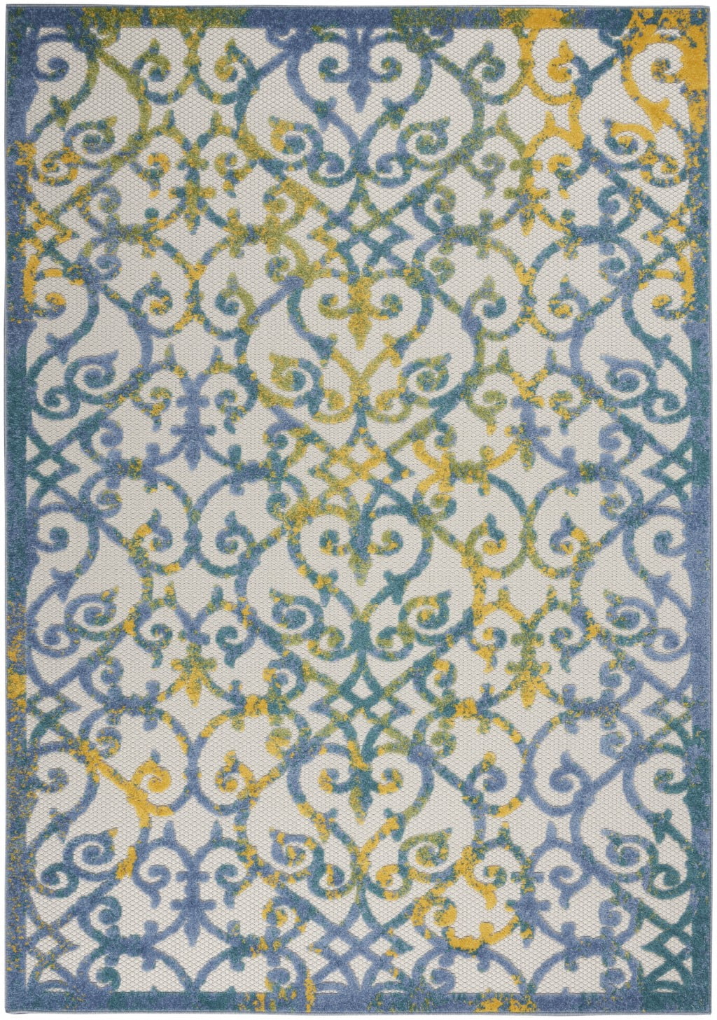 homeroots home decor 385017 4’ x 6’ Ivory and Blue Indoor Outdoor Area Rug
