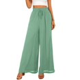 thumbnail image 4 of GZWYHT Wide Leg Pants,Palazzo Pants,Women's Wide Leg Pants Flowy Ruffle Solid Color Drawstring Waist Pants,Flowy Pants,High Waisted Pants,Sweatpants Women,Green 1,M, 4 of 4