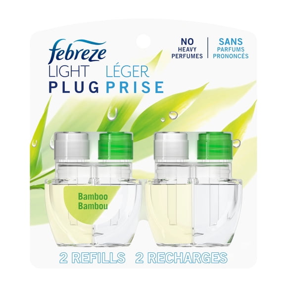 Febreze Plug In Air Freshener, Odor-Fighting Scented Oil Refill, Light Bamboo Scent, 2 Refills