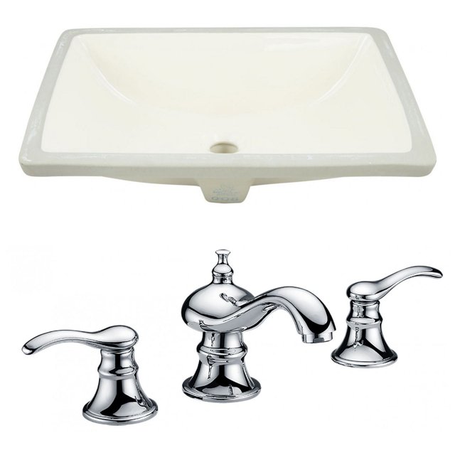 20.75-in. W Rectangle Bathroom Undermount Sink Set In Biscuit - Chrome Hardware AI-22787