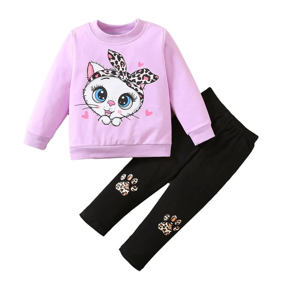 FhsagQ Outfits for Girls Toddler Kids Children Baby Girls Long Sleeve Cute Cartoon Animals Tops Blouse Leopard Print Pants Trousers Outfits Set 2Pcs Girl Spring Outfits Size 14 Easter Purple 4-5 Years