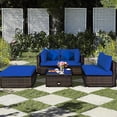 thumbnail image 2 of Costway 5PCS Outdoor Patio Rattan Furniture Set Sectional Conversation W/Navy Cushions, 2 of 10