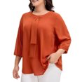 thumbnail image 2 of GRACE & GRANDEUR Women's Plus Size Tops Work Round Neck Ruffle Chiffon Blouse Office Top 2X Caramel, 2 of 8