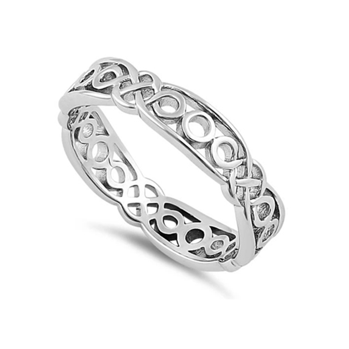 925 Sterling Silver Oxidized Platinum Plated Celtic Style Eternity Women Ring