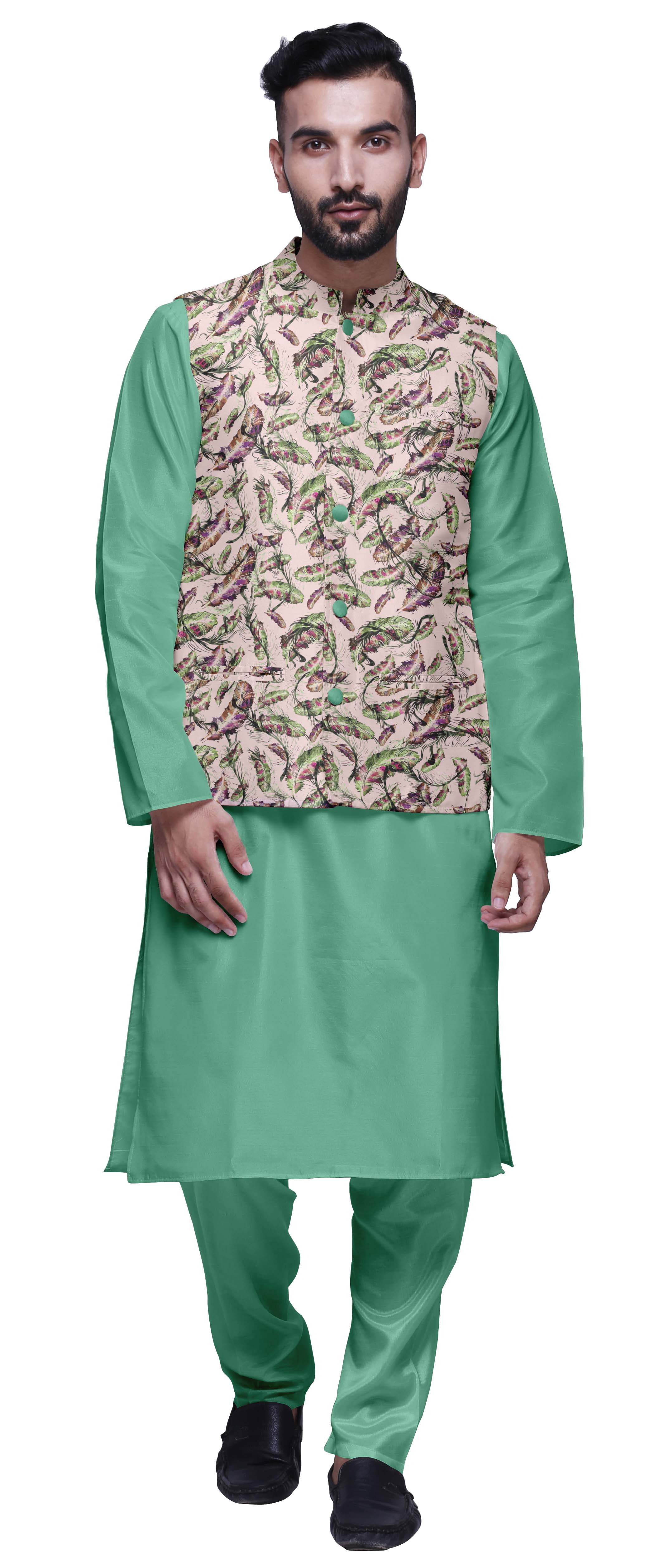 Atasi Traditional Mens Dupion Silk Kurta Pajama Set With Nehru Jacket Men Wear