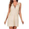 thumbnail image 2 of Gspmoly Robes pour Femmes, Robe Décontractée Unie Ample à Capuche avec Boutons et Cordon, Sans Manches à Col en V, Robes de Cocktail pour Femmes Offres du Jour, 2 of 4