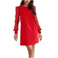 thumbnail image 2 of Ovzne Robes Grande Taille pour Femmes Rondes Robe Unie Col Rond en Maille Perspective Manches Longues Robe de Printemps Manches Longues en Liquidation, 2 of 7