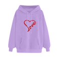 thumbnail image 1 of WZXFASHION Women's Solid Color Long Sleeved Love Printed Hooded Sweater Clearance pullover sweater, 1 of 4