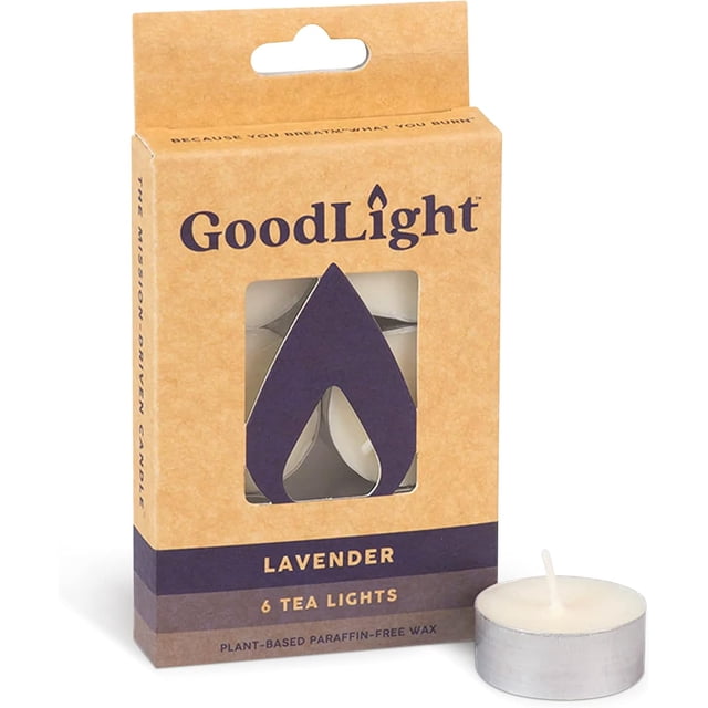 GoodLight - Paraffin-free, Naturally Scented, Tea Light Candles - Lavender - 6 Pack