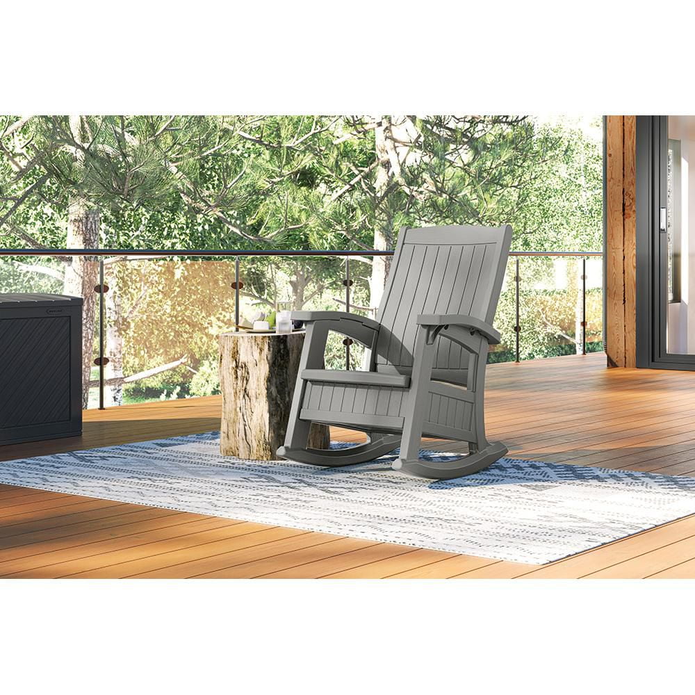 Suncast Chaise berçante d’extérieur avec rangement, résine multi-parois, gris colombe